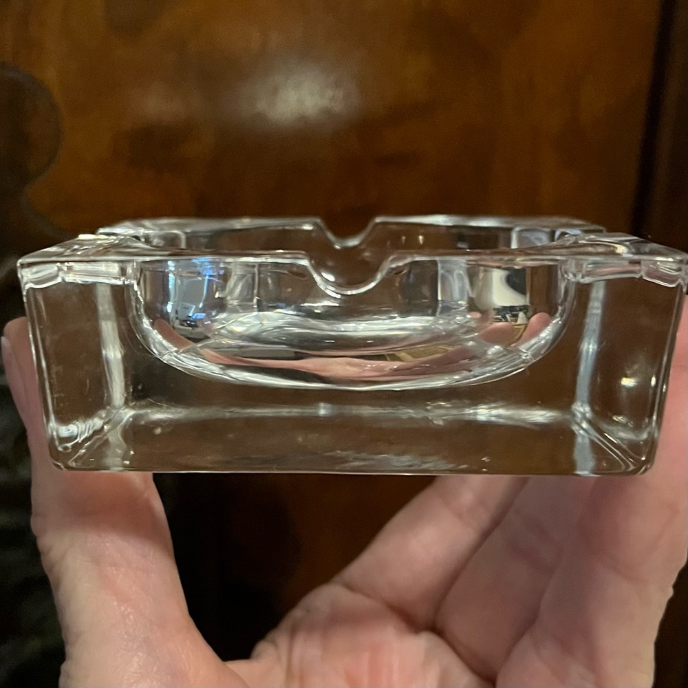 Heavy Clear Glass Crystal? Ashtray Square Chunk Approximate 3 1/4 In x 3 1/4 In